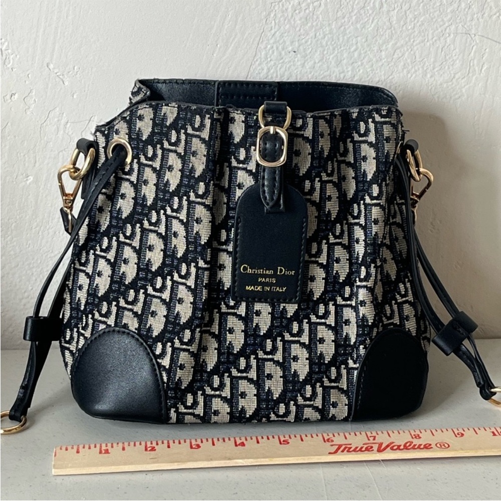 Dior navy and Cream Monogram Bucket Shoulder Bag